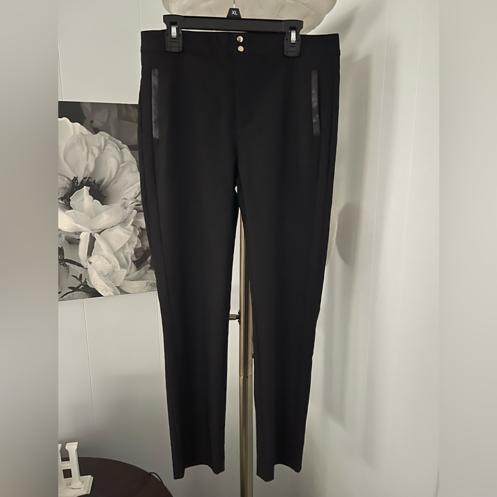 Chico’s Black Pants Slacks Straightd Leg  Tuxedo Style Size 2R